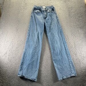 H&M Jeans Women's 4 Blue Cotton Denim Wide Leg Workwear Faded Utility Travel